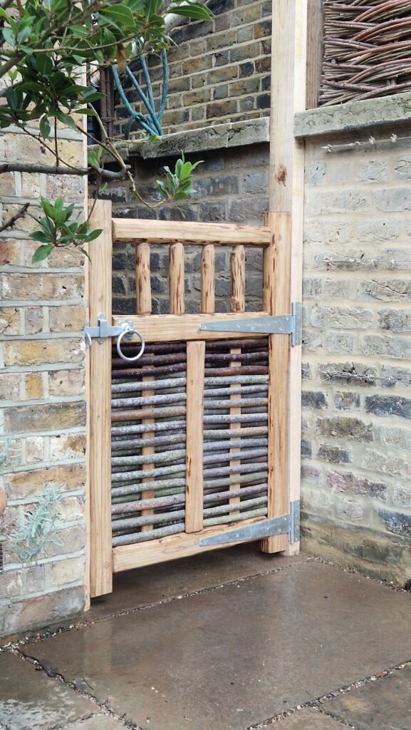 mortice and tenon jointed gate with woven willow infill panel